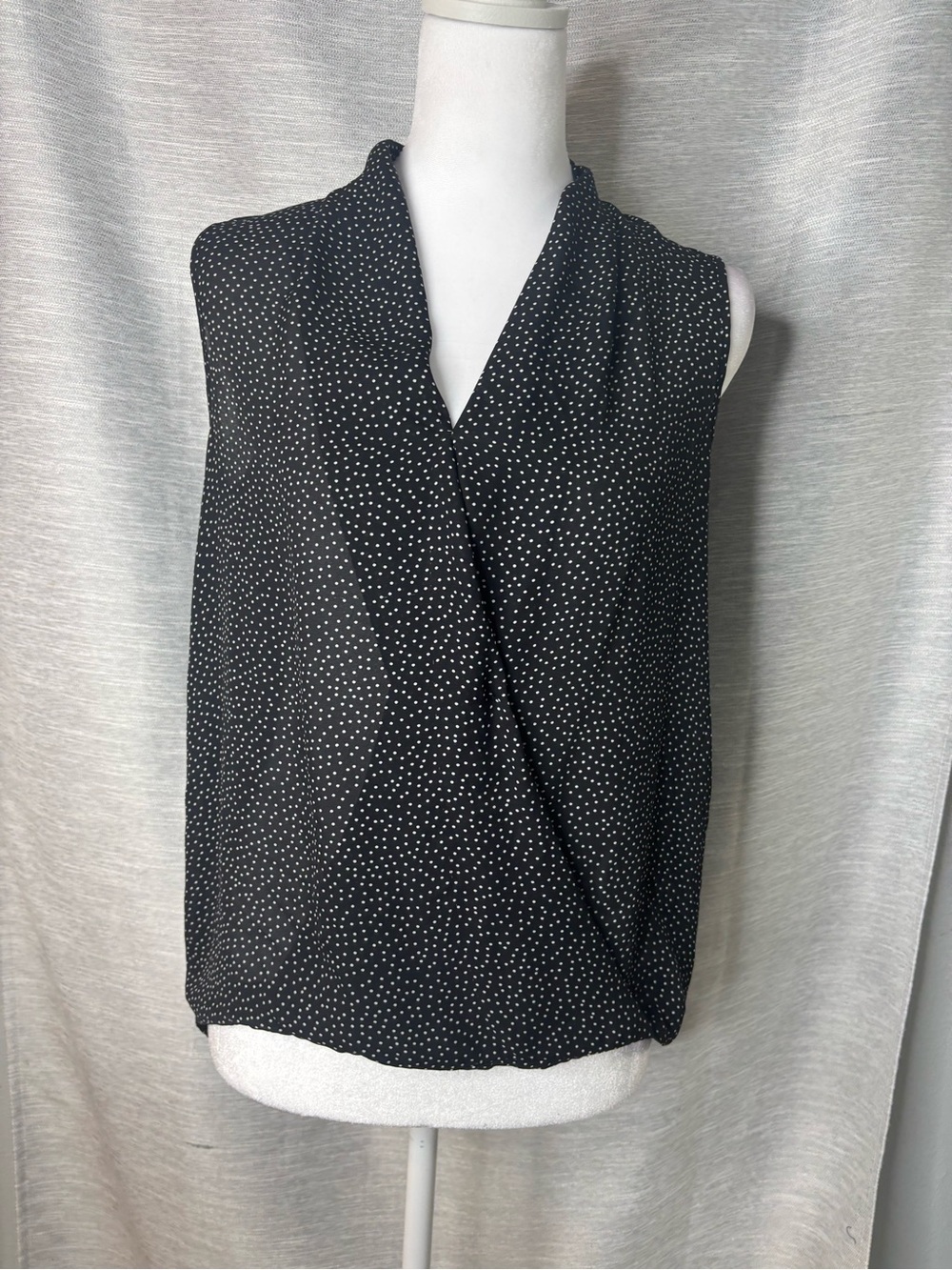 Spense Black Sleeveless Polka Dot Wrap-Style Camisole